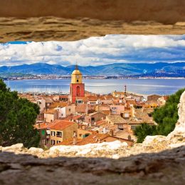 Saint,Tropez,Village,Church,Tower,And,Old,Rooftops,View,Through