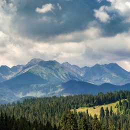 Picturesque view of alpine hills and mountains.